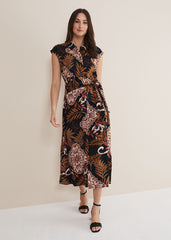 Estelle Paisley Tie Waist Dress Black/Multi