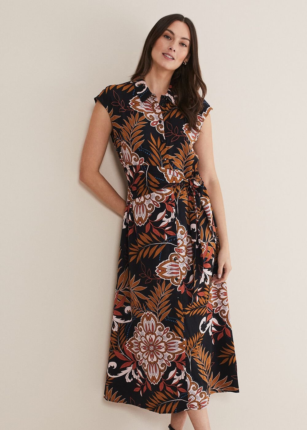 Estelle Paisley Tie Waist Dress Black/Multi