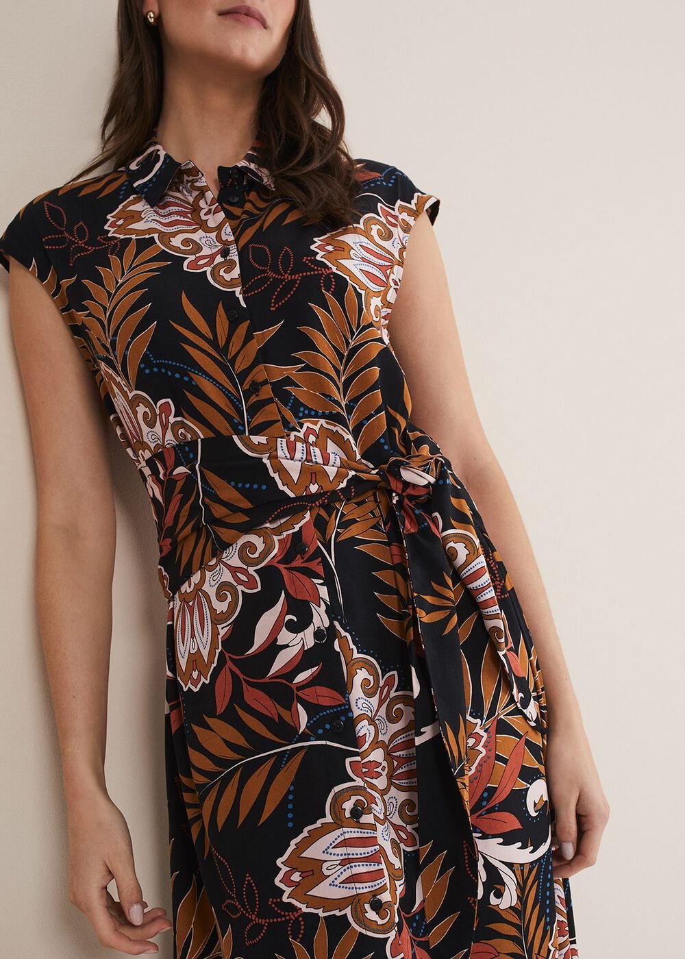Estelle Paisley Tie Waist Dress Black/Multi