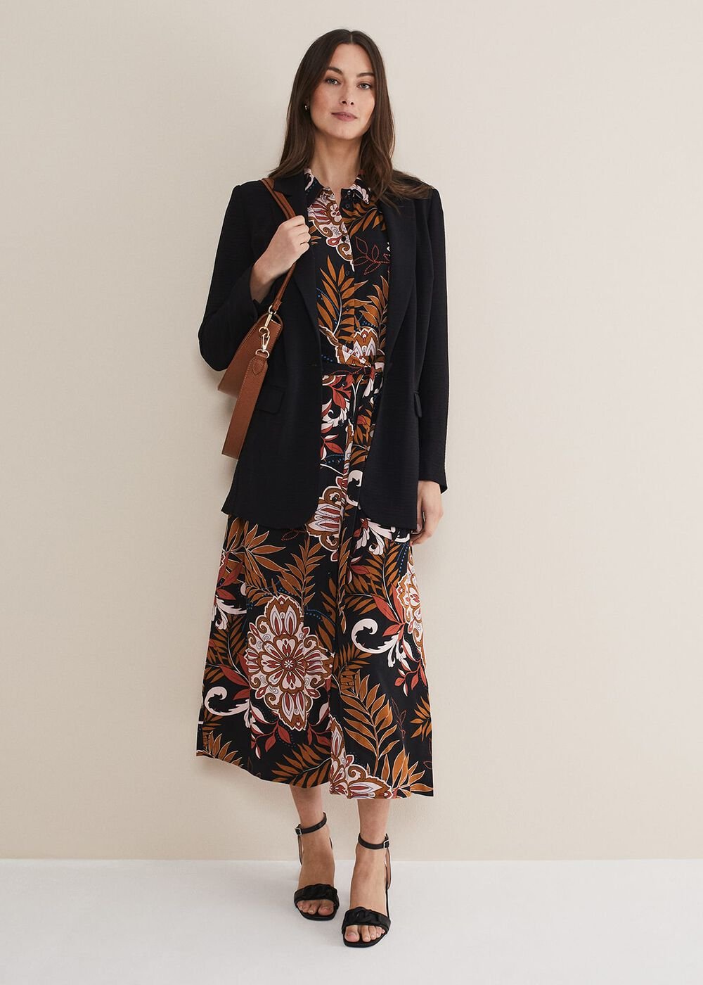 Estelle Paisley Tie Waist Dress Black/Multi