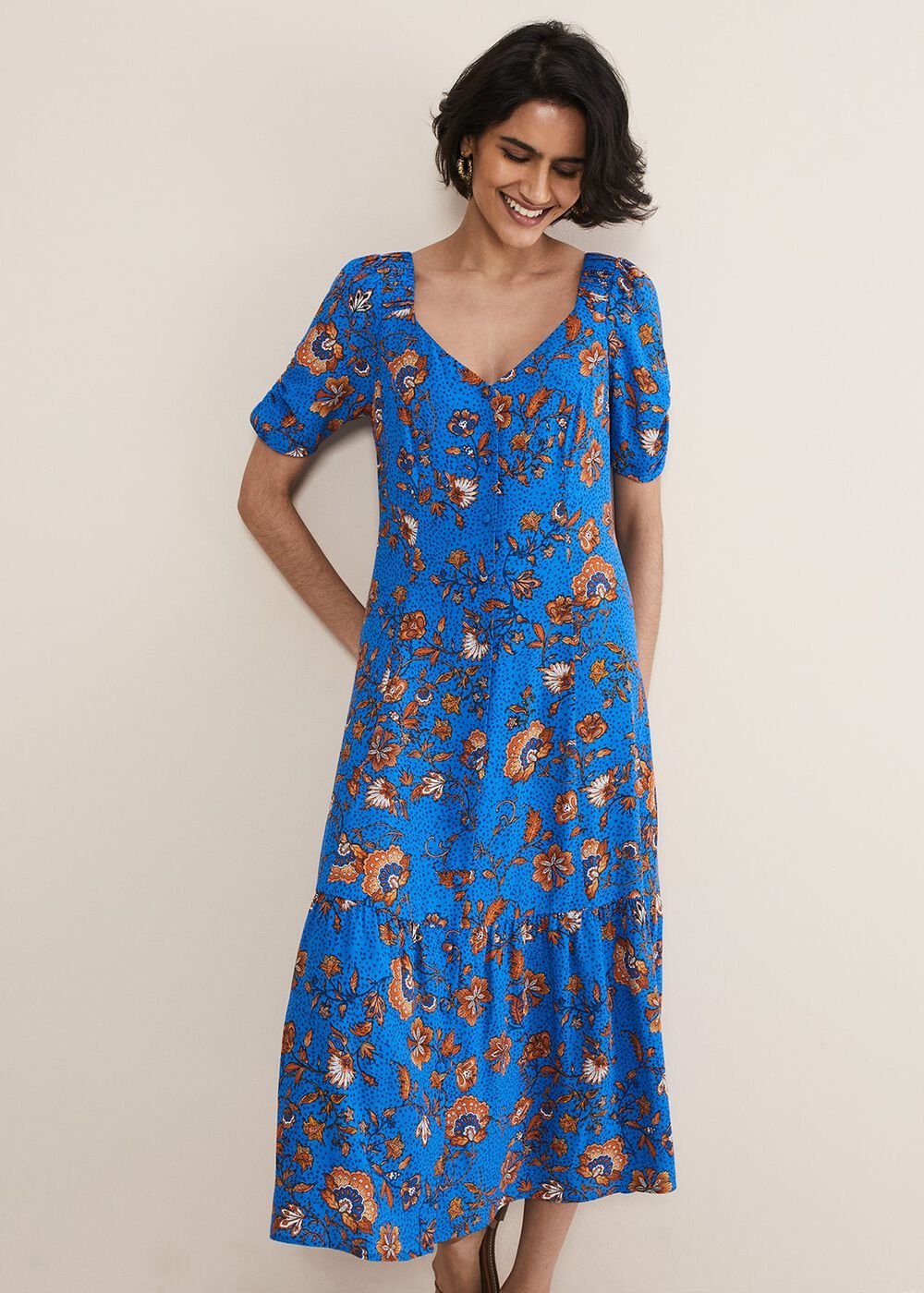 Adriel Paisley Midi Dress Blues/Orange