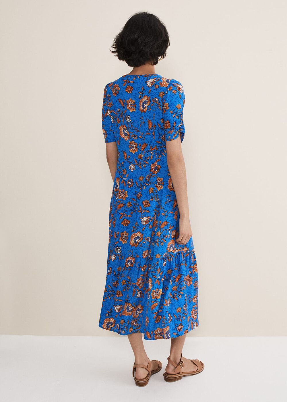 Adriel Paisley Midi Dress Blues/Orange