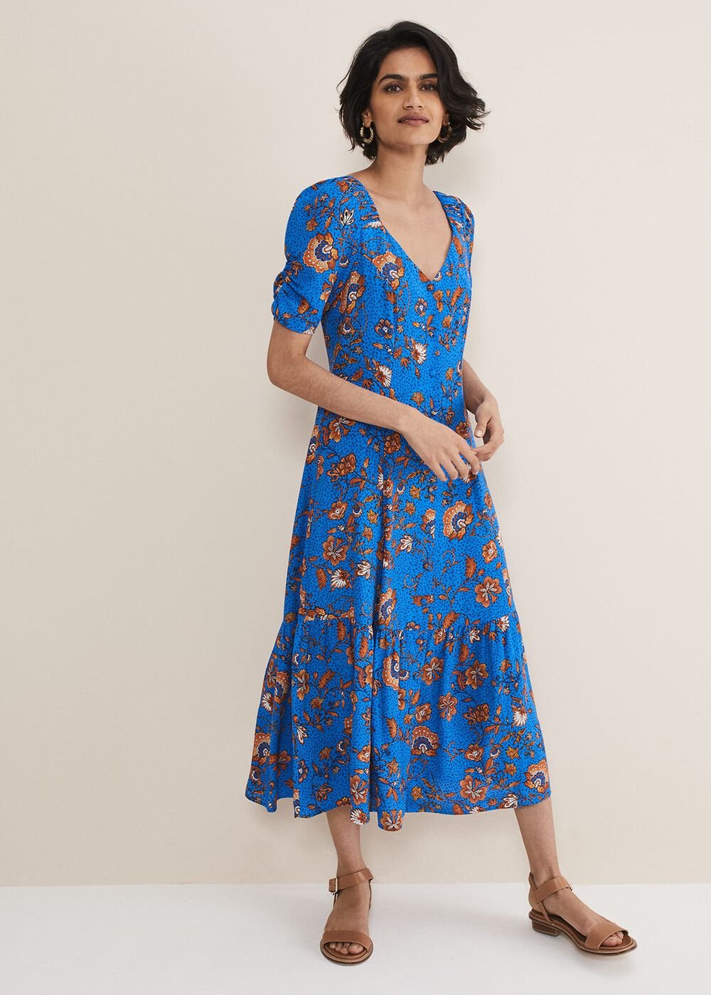 Adriel Paisley Midi Dress Blues/Orange