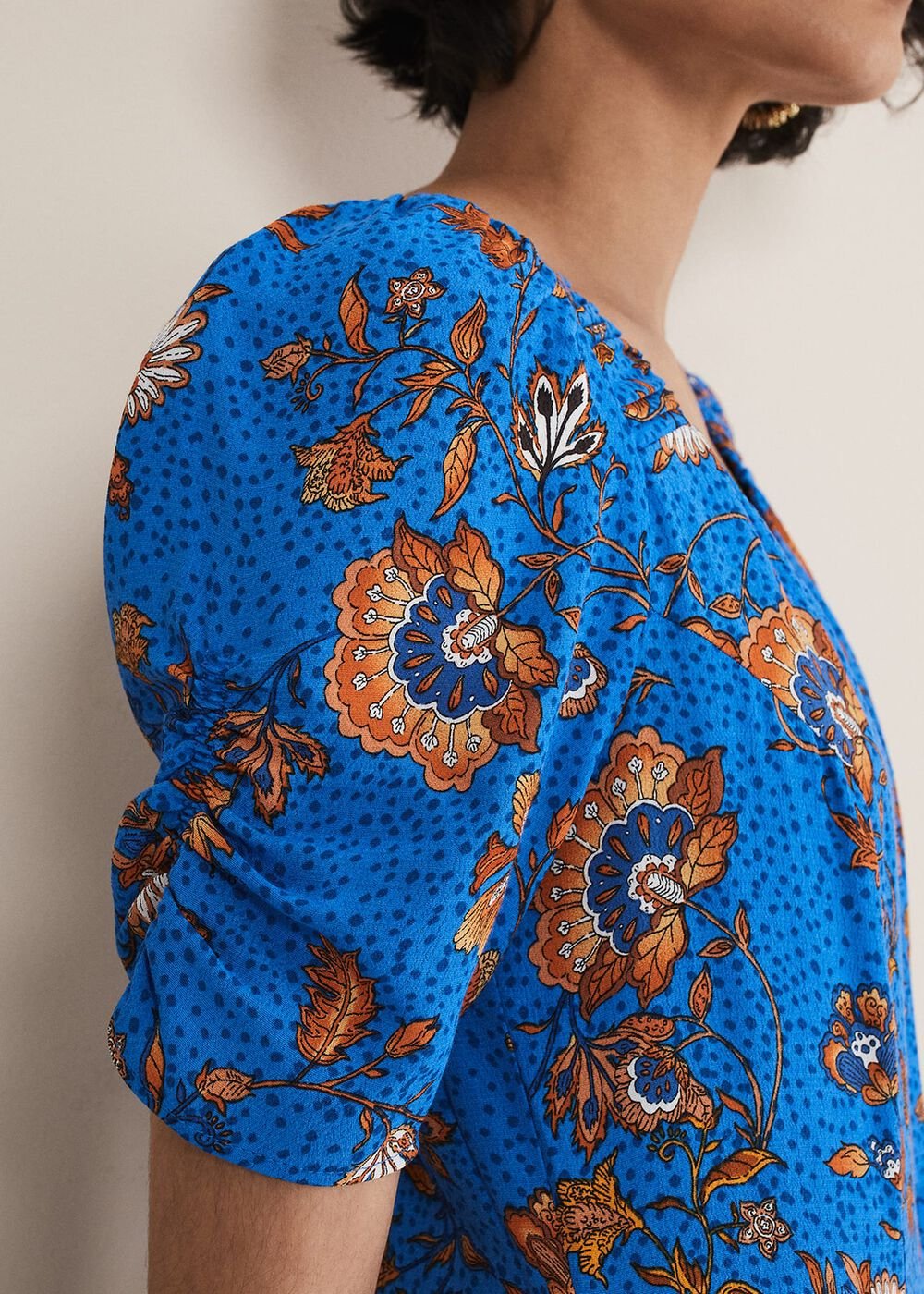 Adriel Paisley Midi Dress Blues/Orange