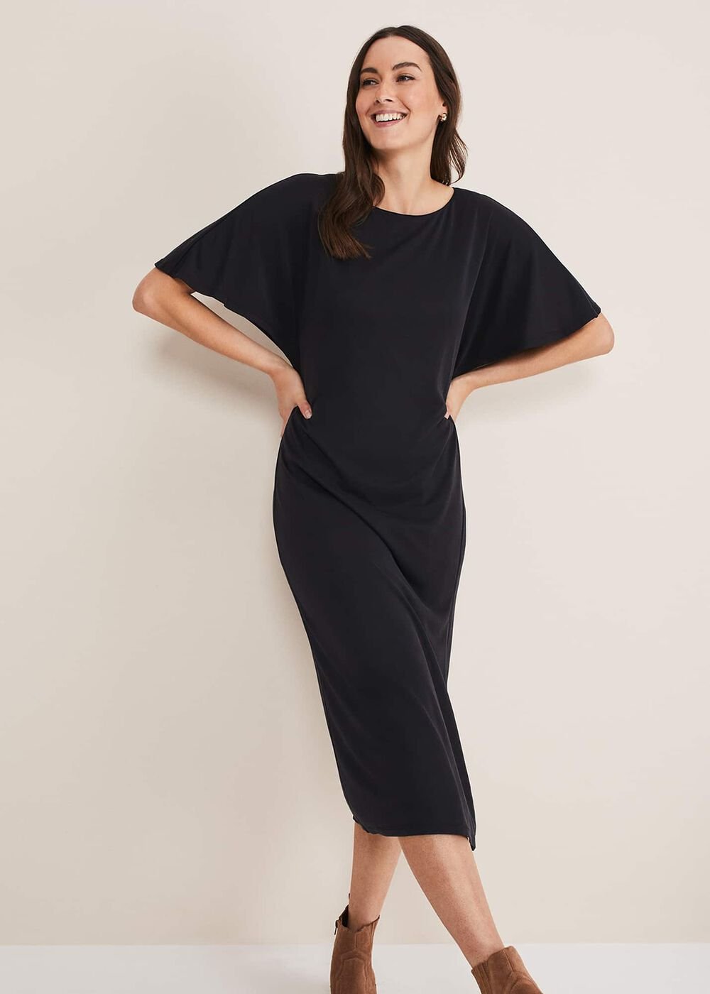 Haden Side Split Midi Dess Charcoal
