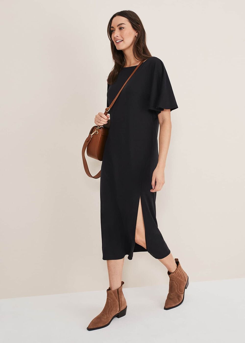 Haden Side Split Midi Dess Charcoal