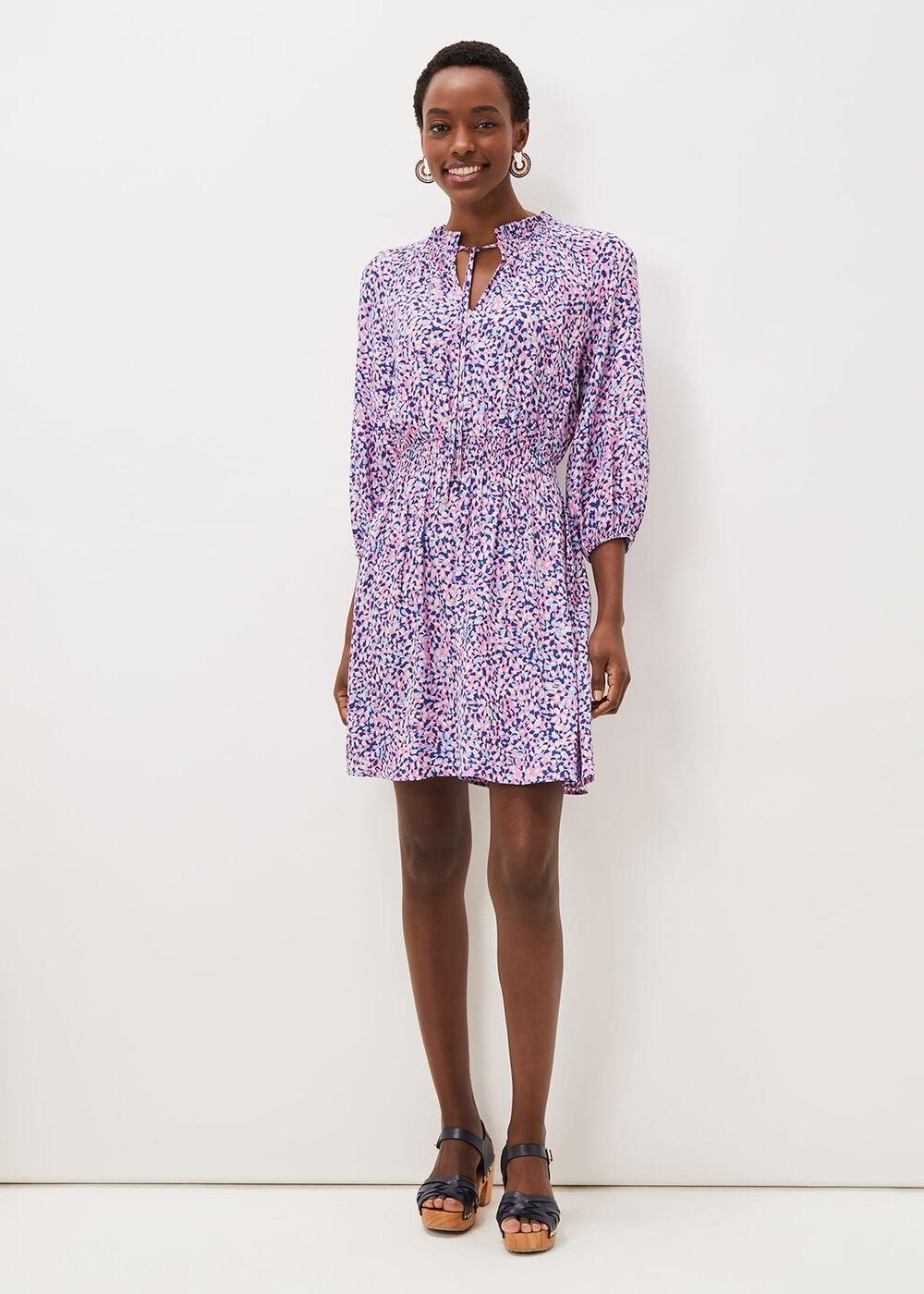 Phillipa Almond Print Short Dress Pink Multi