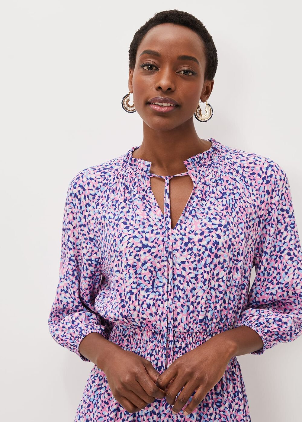 Phillipa Almond Print Short Dress Pink Multi