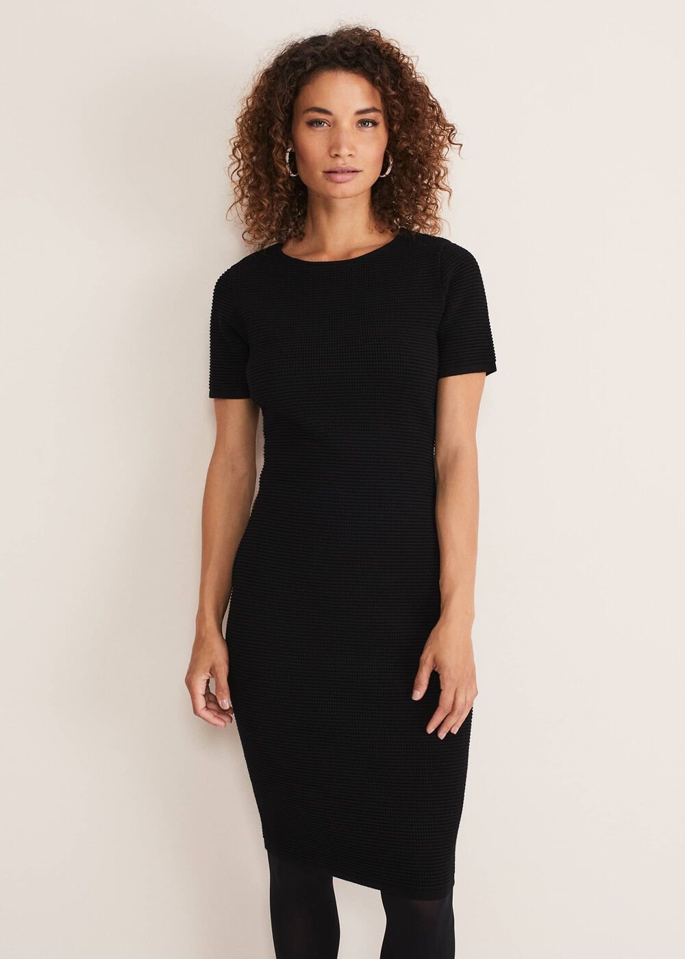 Elsa Ribbed Short Sleeve T-Shirt Dress Black