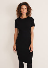 Elsa Ribbed Short Sleeve T-Shirt Dress Black