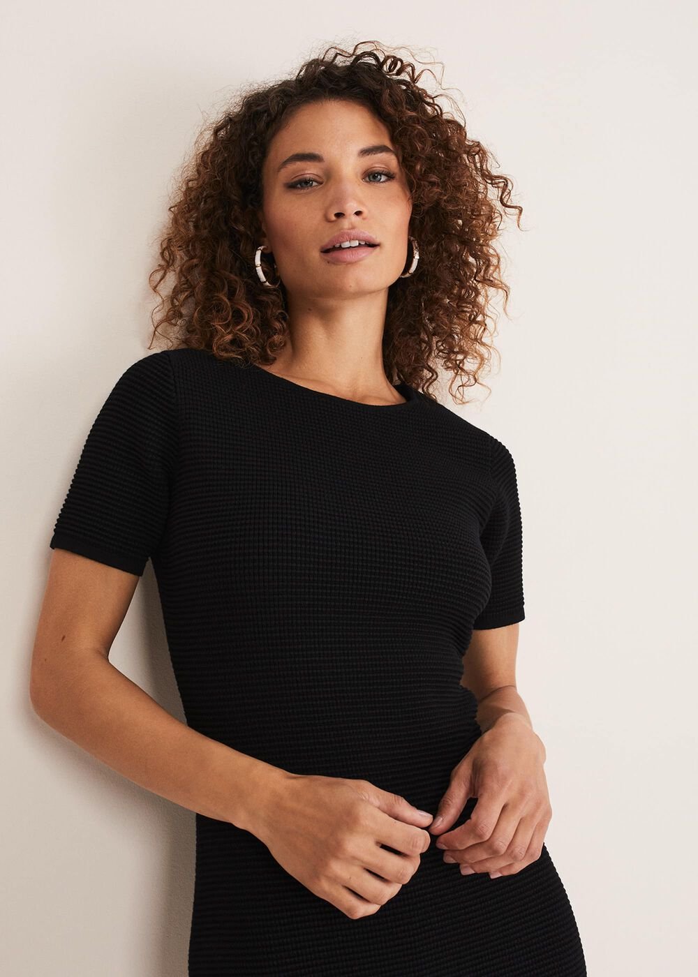 Elsa Ribbed Short Sleeve T-Shirt Dress Black