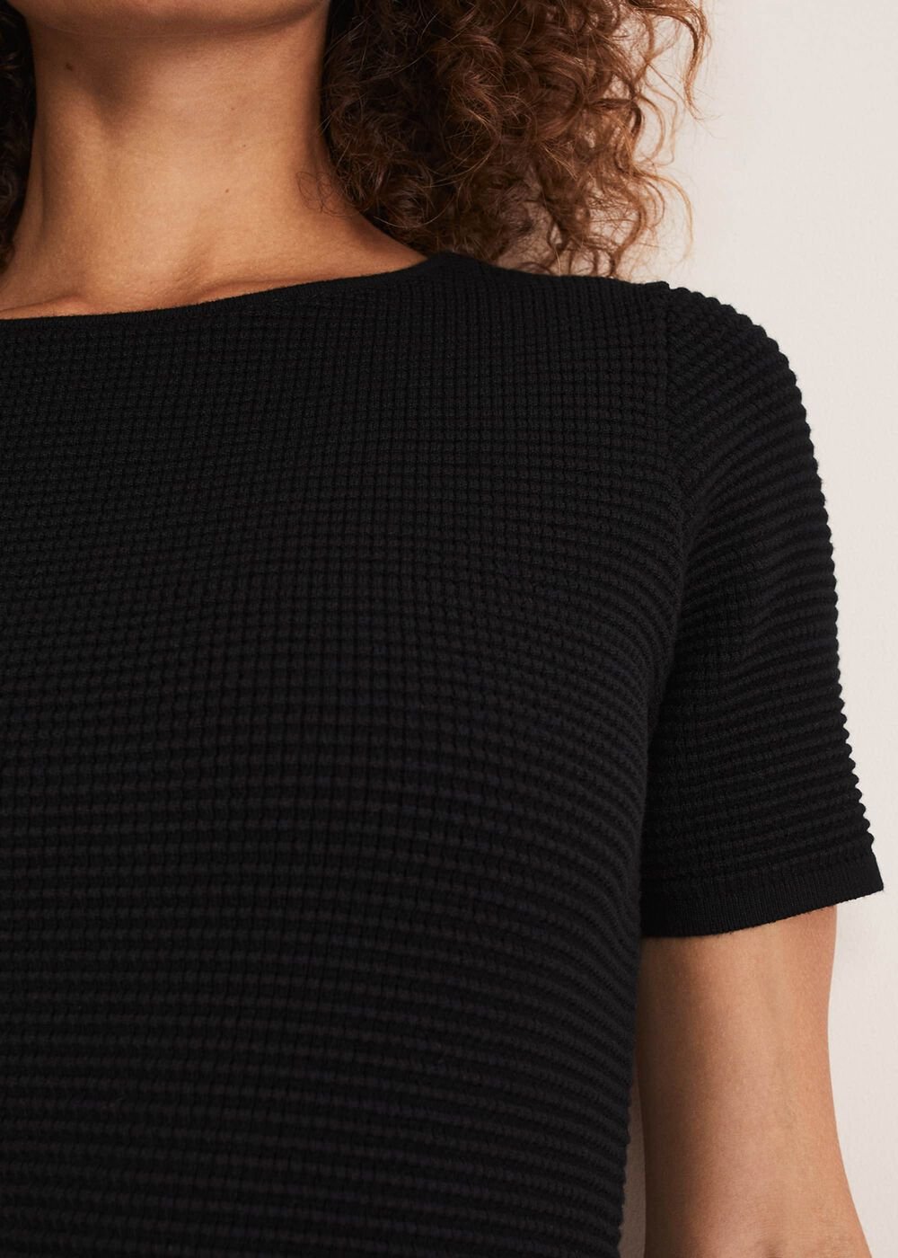 Elsa Ribbed Short Sleeve T-Shirt Dress Black