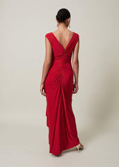 Red Asymmetrical Evening Gown with Ruched Detailing Scarlet