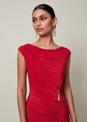 Red Asymmetrical Evening Gown with Ruched Detailing Scarlet