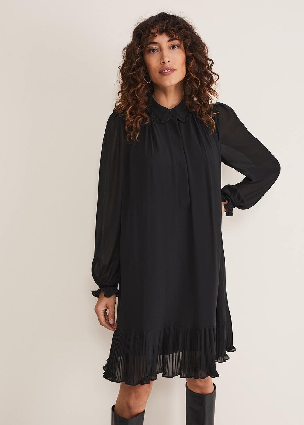 April Pleat Dress Black