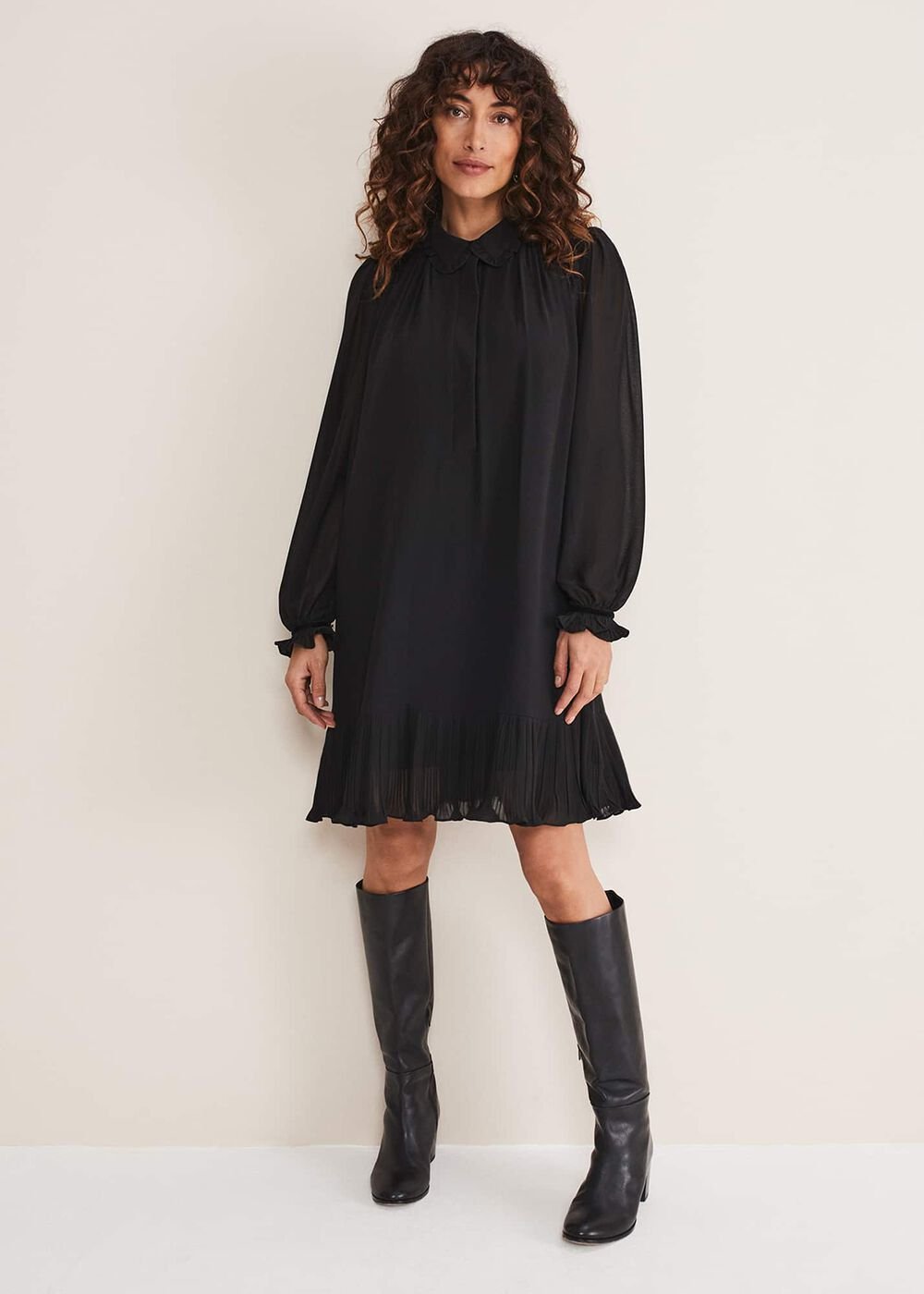 April Pleat Dress Black