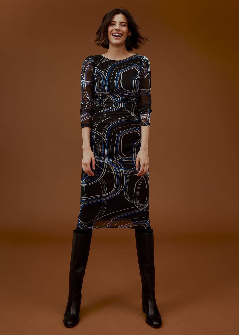 Gizelle Swirl Long Sleeved Dress Cobalt/Black