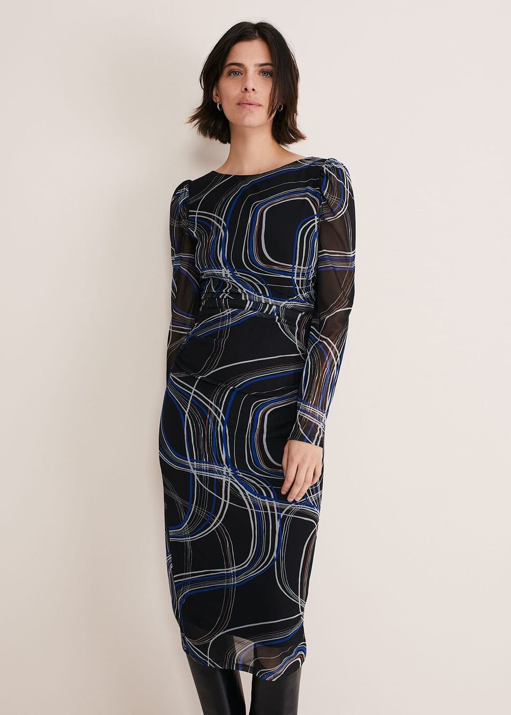 Gizelle Swirl Long Sleeved Dress Cobalt/Black