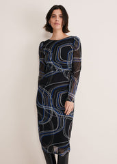 Gizelle Swirl Long Sleeved Dress Cobalt/Black