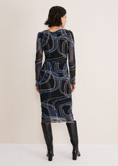 Gizelle Swirl Long Sleeved Dress Cobalt/Black