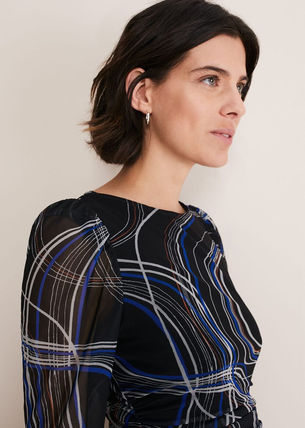 Gizelle Swirl Long Sleeved Dress Cobalt/Black