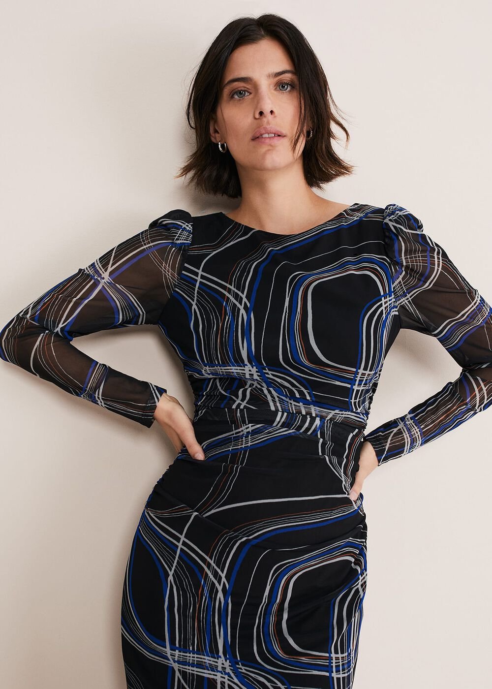 Gizelle Swirl Long Sleeved Dress Cobalt/Black