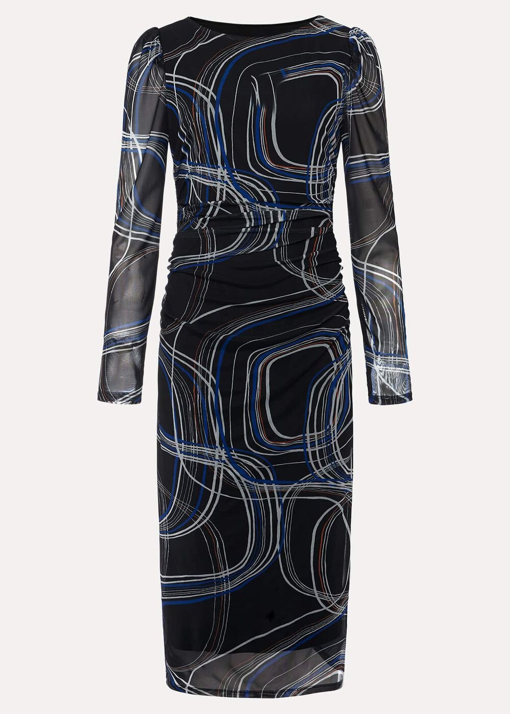 Gizelle Swirl Long Sleeved Dress Cobalt/Black