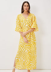 Dena Linen Zebra Print Maxi Dress Yellow/White
