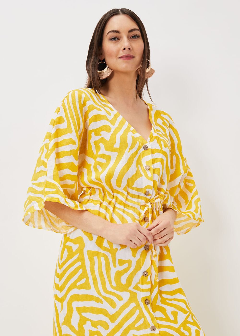 Dena Linen Zebra Print Maxi Dress Yellow/White