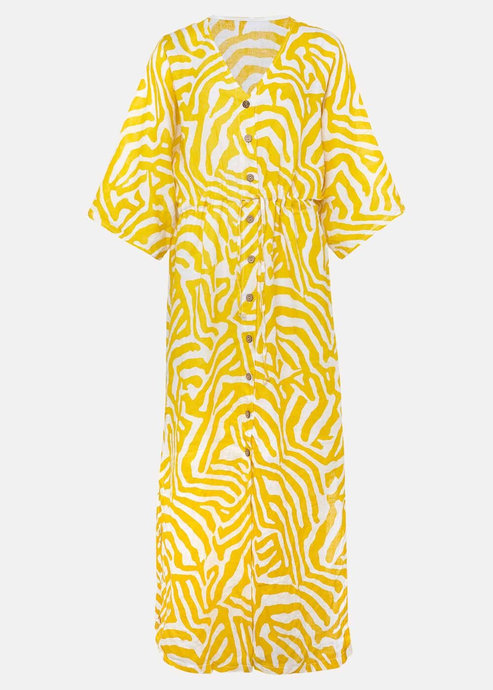 Dena Linen Zebra Print Maxi Dress Yellow/White
