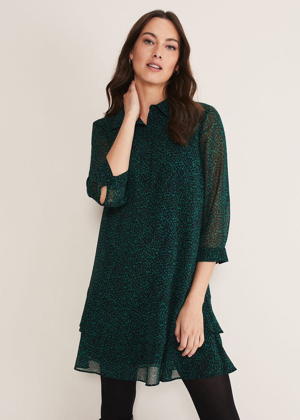 Penelope Chiffon Tiered Mini Dress Green/Black