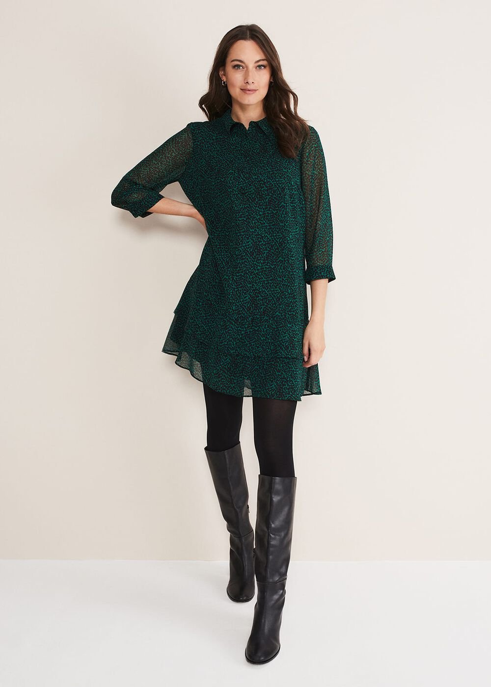 Penelope Chiffon Tiered Mini Dress Green/Black