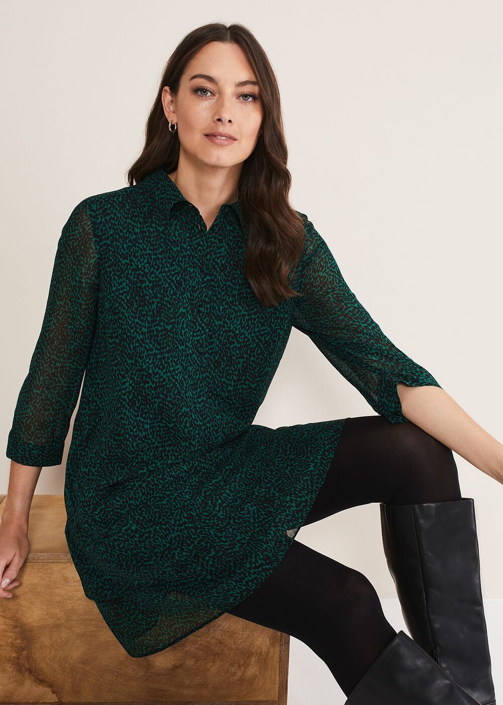 Penelope Chiffon Tiered Mini Dress Green/Black