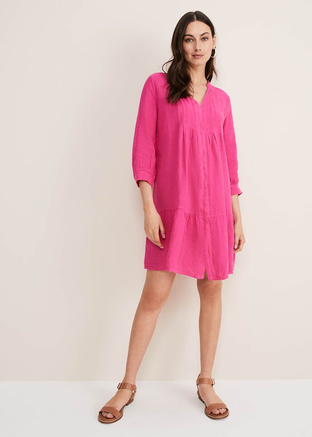 Penele Linen Swing Dress Magenta