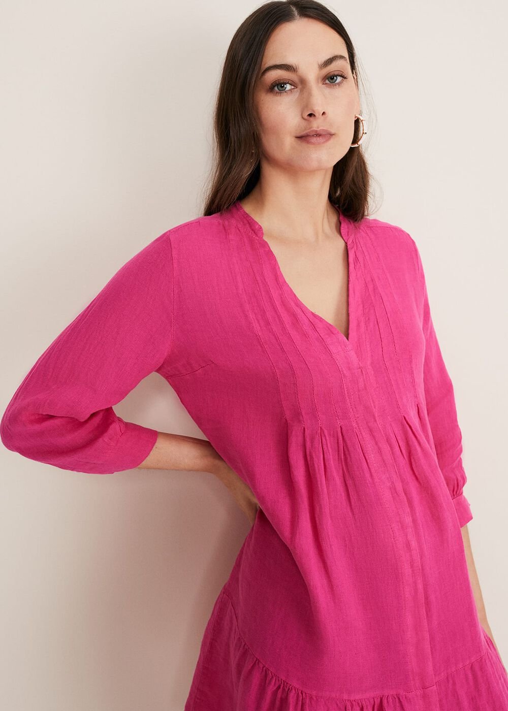 Penele Linen Swing Dress Magenta