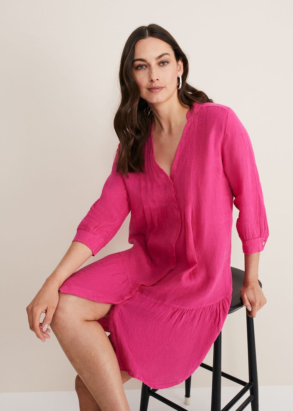 Penele Linen Swing Dress Magenta