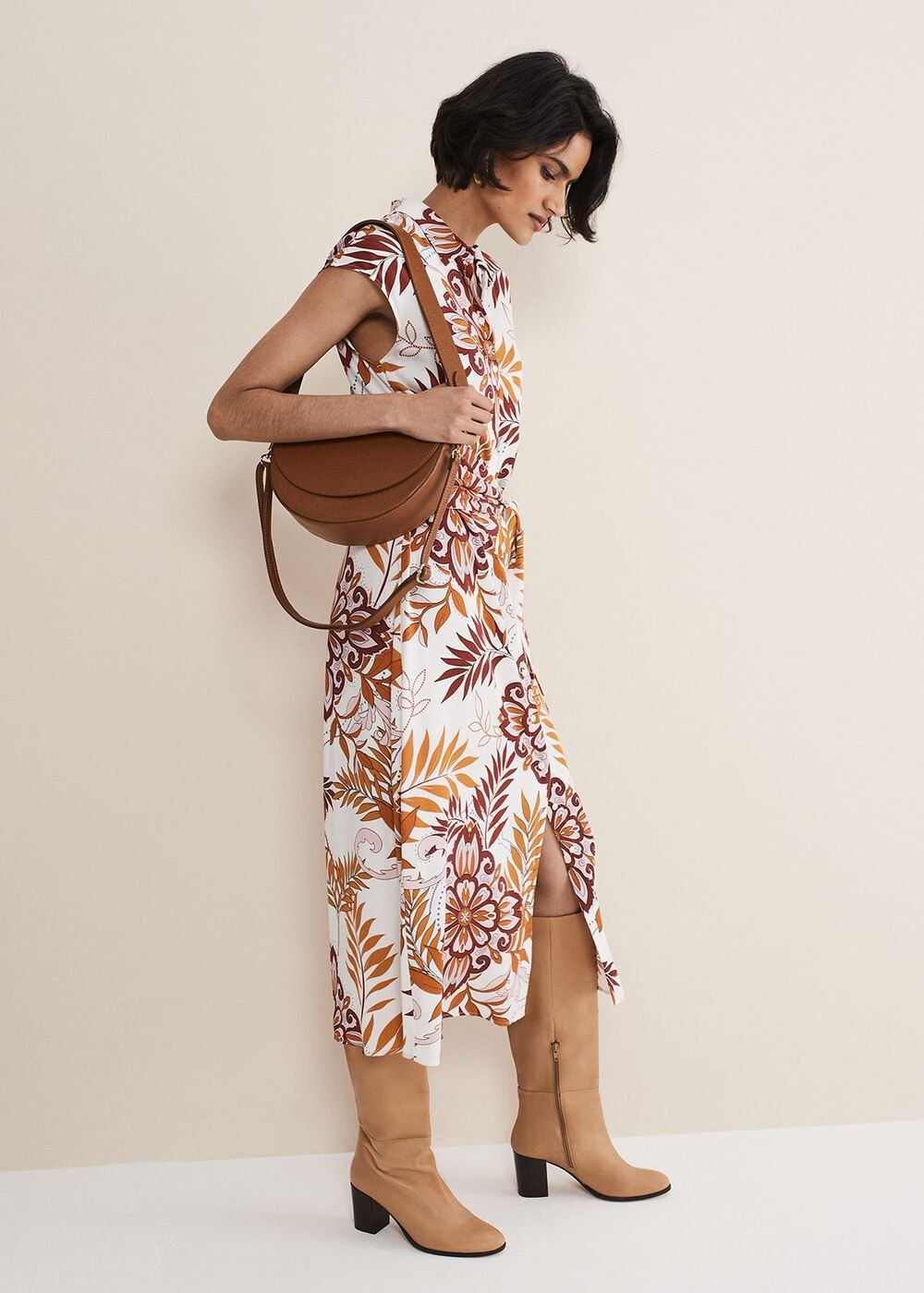 Estelle Paisley Tie Waist Dress Ivory Multi