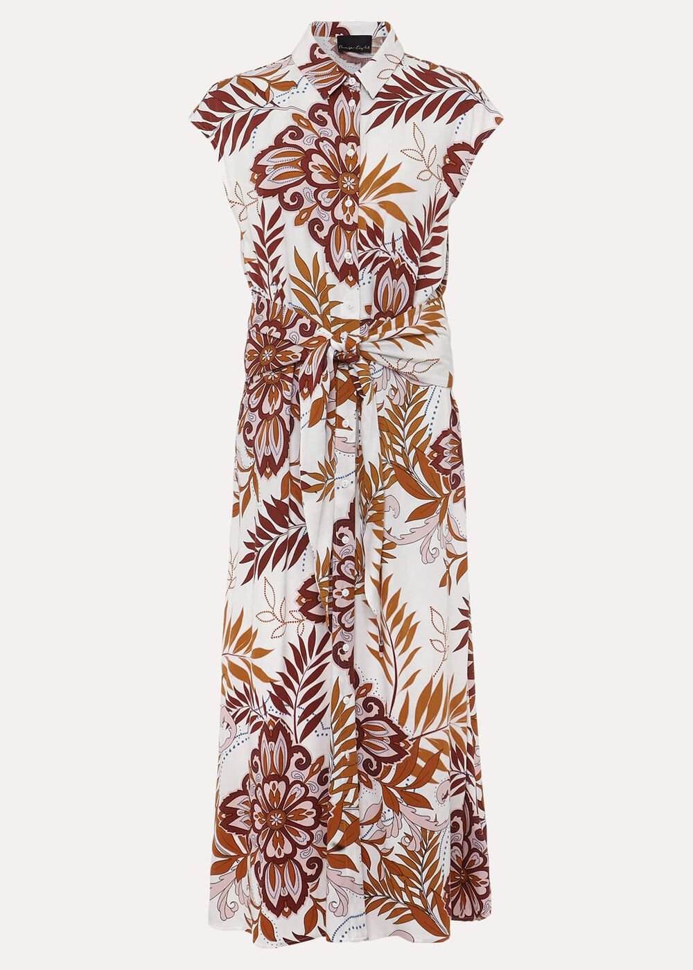 Estelle Paisley Tie Waist Dress Ivory Multi