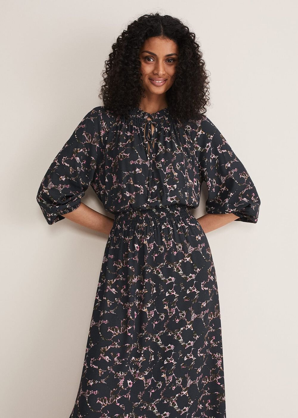 Phillipa Marble Print Midaxi Dress Carbon/Multi