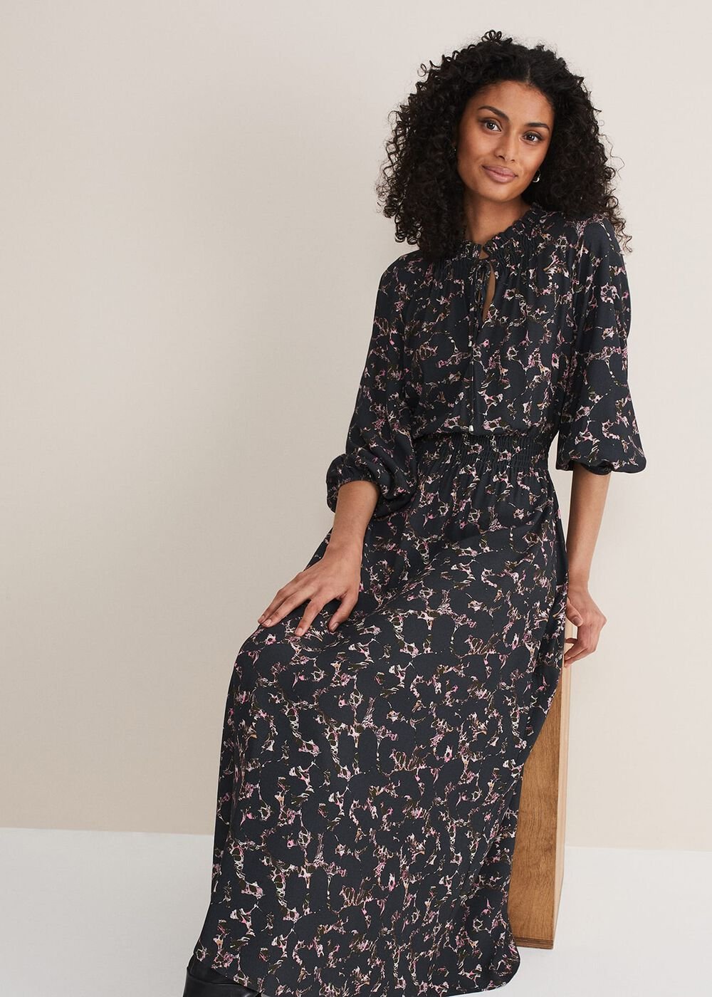 Phillipa Marble Print Midaxi Dress Carbon/Multi
