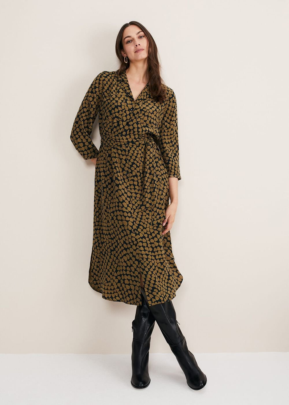 Kesia Hearts Swing Dress Khaki/Black