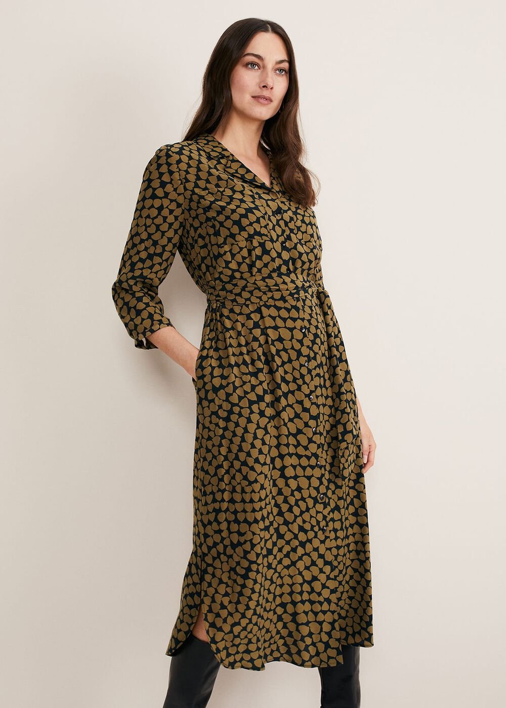 Kesia Hearts Swing Dress Khaki/Black