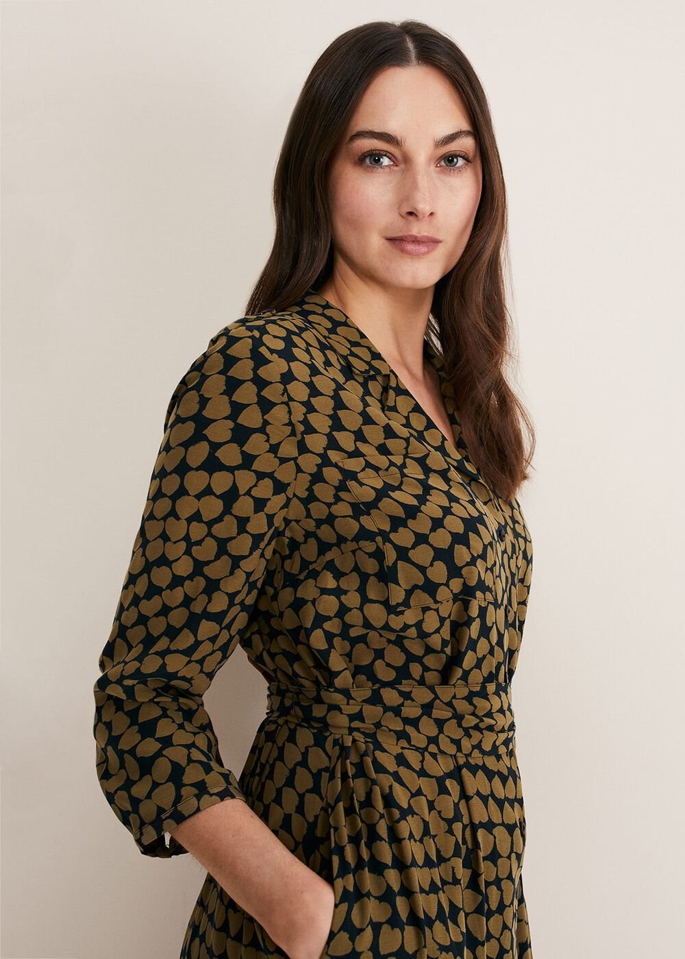 Kesia Hearts Swing Dress Khaki/Black
