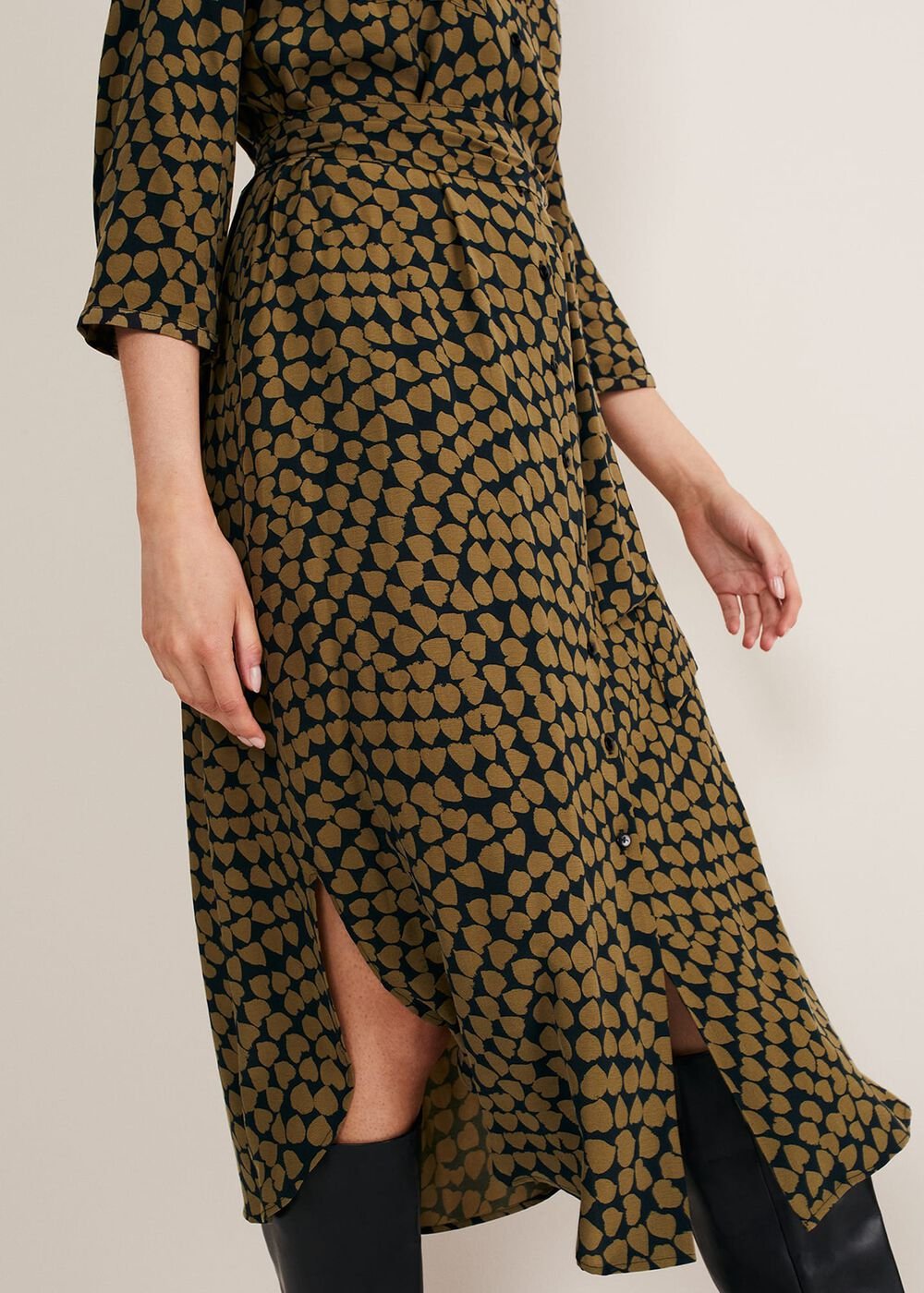 Kesia Hearts Swing Dress Khaki/Black