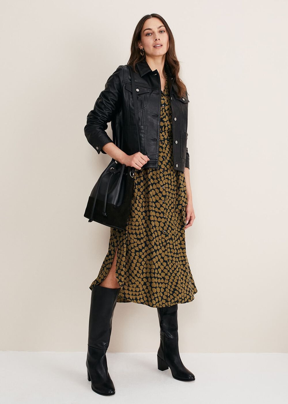 Kesia Hearts Swing Dress Khaki/Black