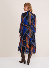 Chantilly Chiffon Shirt Dress Ochre/Blue/White