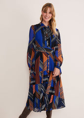 Chantilly Chiffon Shirt Dress Ochre/Blue/White