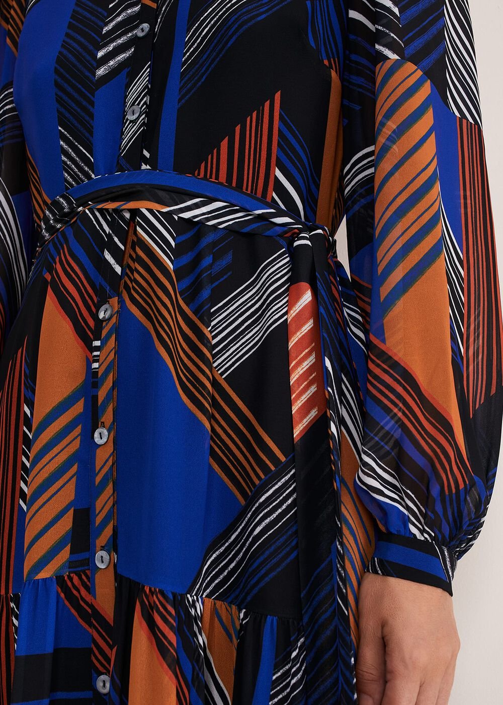 Chantilly Chiffon Shirt Dress Ochre/Blue/White