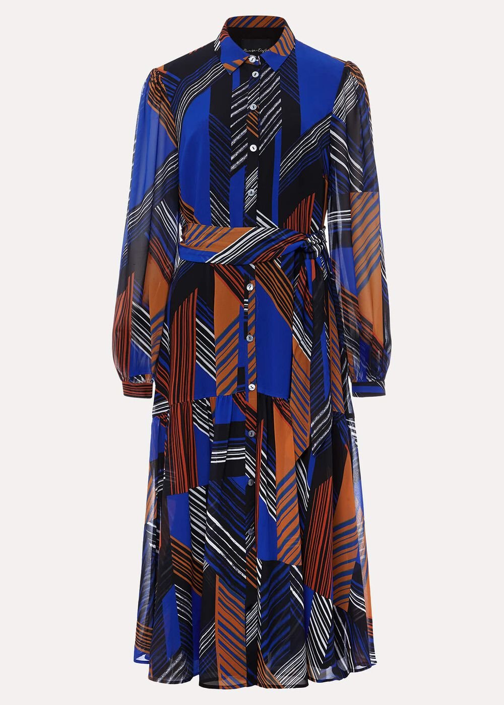 Chantilly Chiffon Shirt Dress Ochre/Blue/White