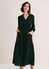 Jayde Tiered Midaxi Dress Dark Green